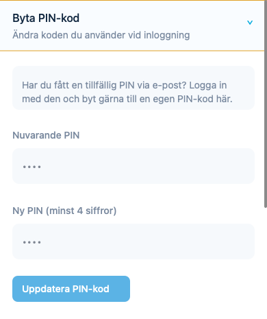 Byta PIN-kod under Profil